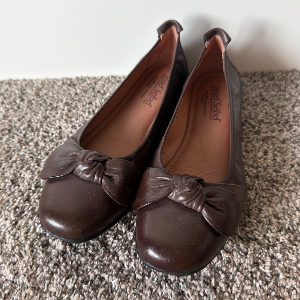 Josef Seibel Brown Leather Bow Ballet Flats Comfort Shoes 36